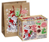 Посылка "Дед Мороз и зайцы" + пакет + новогодняя открытка