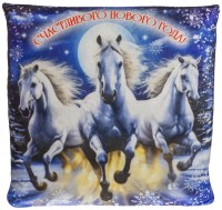 Новогодний подарок Подушка "Тройка лошадей"